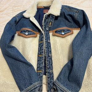 BDG Blue and Cream Sherpa Lined Denim Jacket